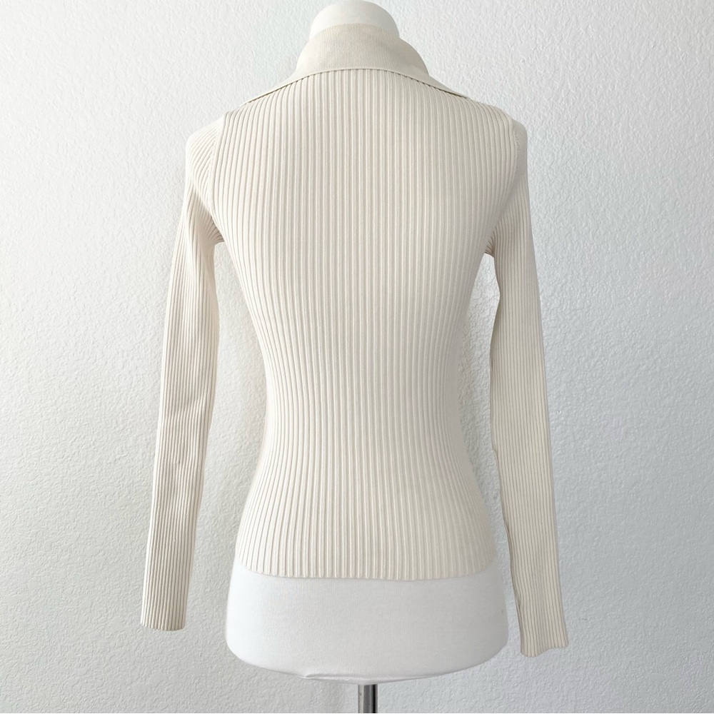 Cream Ribbed Long Sleeve Top - Picture 2 of 3